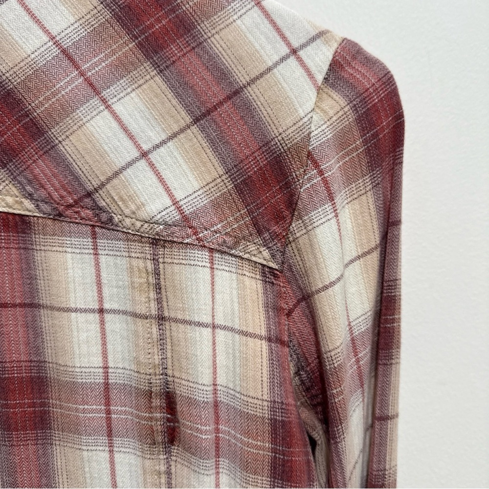 Sundance Zinnia Plaid Flannel Button-Down Shirt Women's Size 2 Embroidered Flaw - Picture 5 of 6